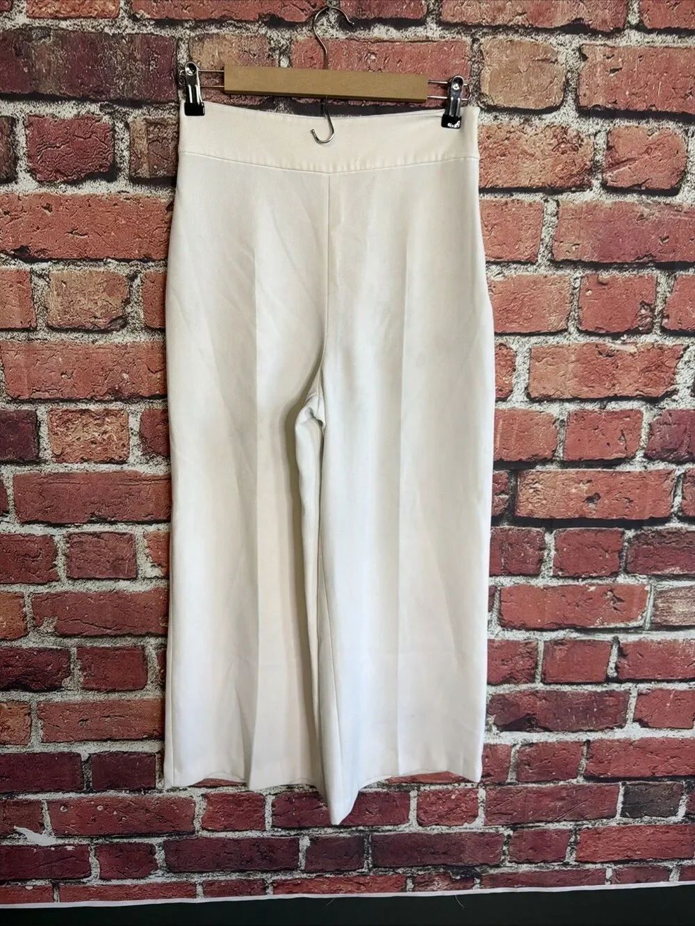 Zara Basic White High Waisted Wide Leg Trousers Size S Workwear